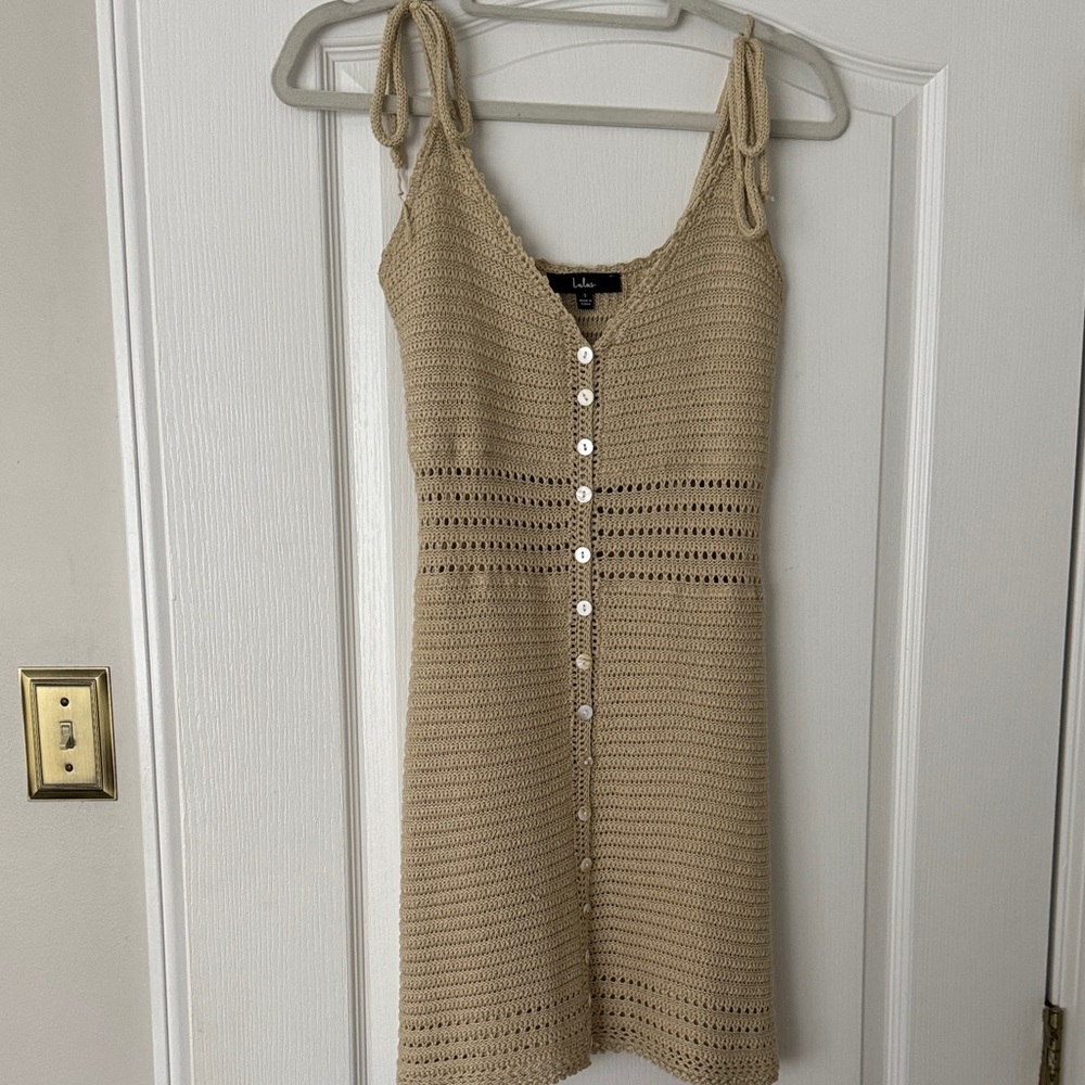 Lulu's Tan Crochet Mini Dress